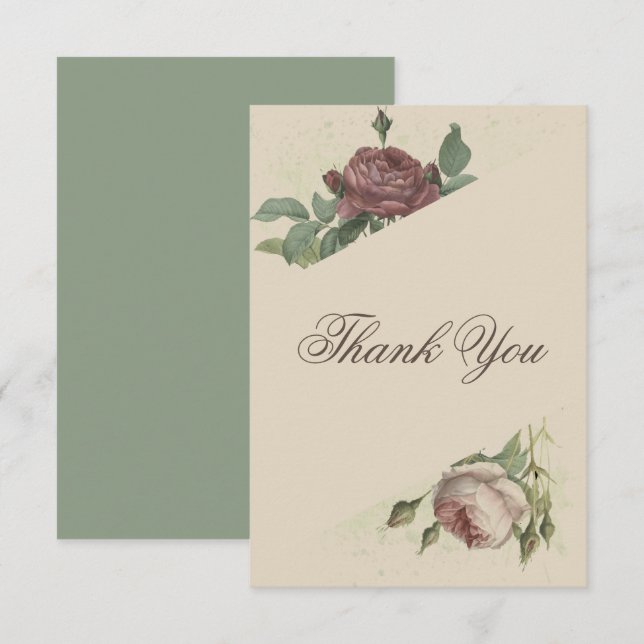 Tarjeta De Agradecimiento Boda moderno floral rústico con burgundy y dorado  (Anverso / Reverso)