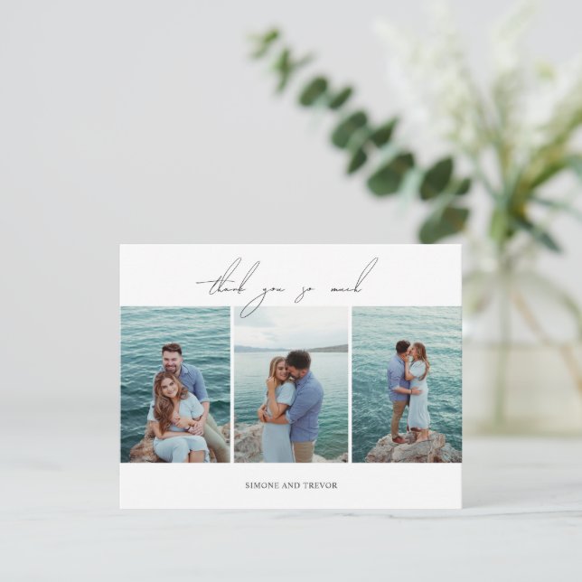 Tarjeta De Agradecimiento Boda moderno fotográfico blanco y negro limpio (Anverso de pie)