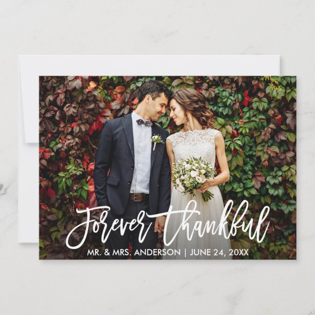 Tarjeta De Agradecimiento Boda Moderno Guión De Pincel Para Siempre Foto Agr (Anverso)
