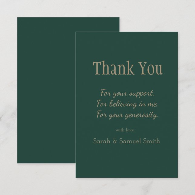 Tarjeta De Agradecimiento Boda moderno Guión verde esmeralda y Personalizado (Anverso / Reverso)