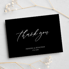 Tarjeta De Agradecimiento Boda moderno minimalista elegante negro