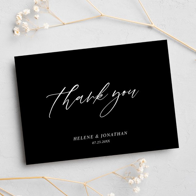 Tarjeta De Agradecimiento Boda moderno minimalista elegante negro (Black Elegant Minimal Modern Wedding Thank You Card)
