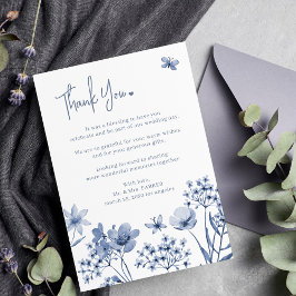 Tarjeta De Agradecimiento Boda moderno minimalista floral azul turbio