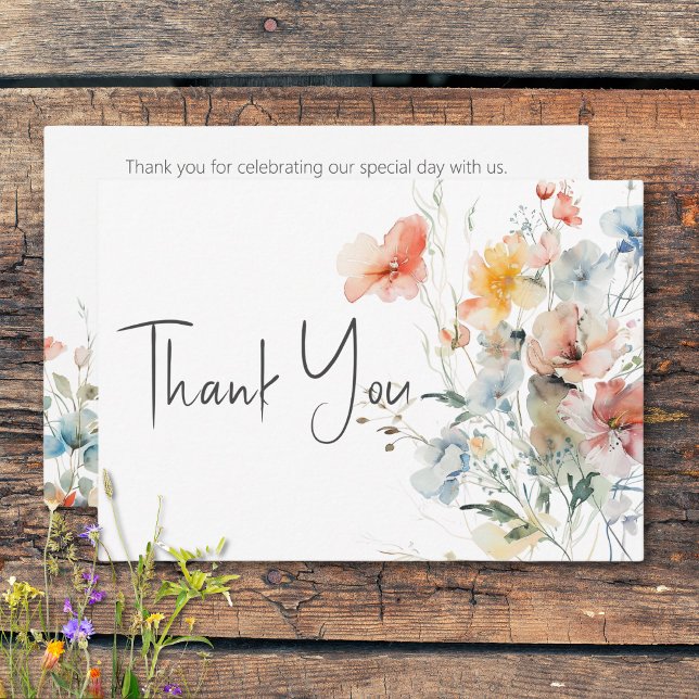 Tarjeta De Agradecimiento Boda moderno Pastel Loose Wildflowers (Pastel Loose Wildflowers Modern Wedding Thank You Card)