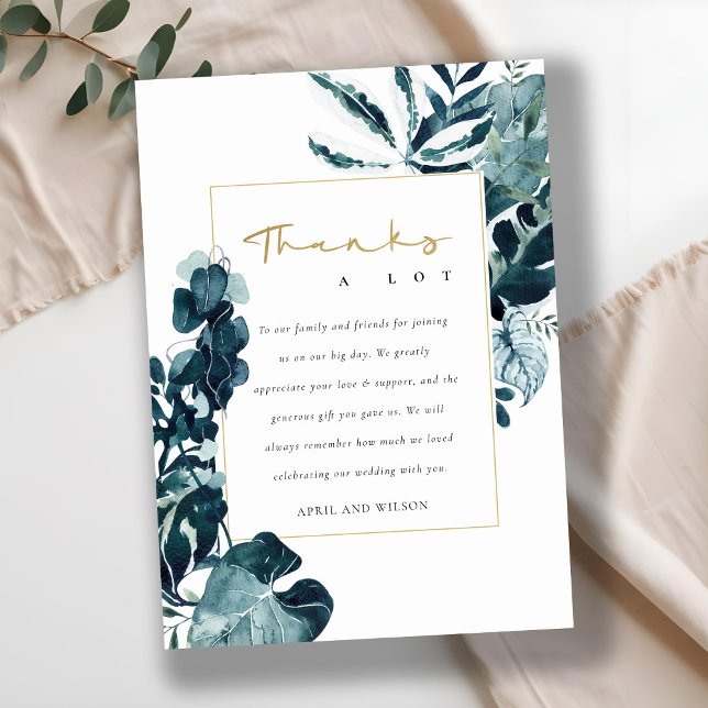 TARJETA DE AGRADECIMIENTO BODA MODERNO TROPICAL MONSTERA BLUE FOLIAGE (Subido por el creador)