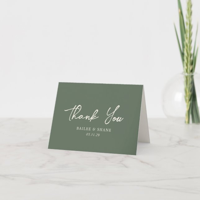Tarjeta De Agradecimiento Boda moderno verde oliva simple (Anverso)