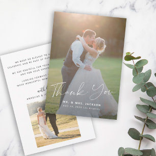 Tarjeta De Agradecimiento Boda moderno y sencillo de guion 2 fotos