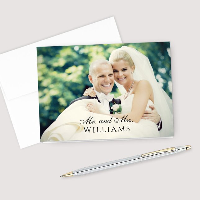 Tarjeta De Agradecimiento Boda Monograma casado con superposición (Subido por el creador)
