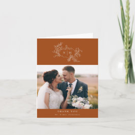 Tarjeta De Agradecimiento Boda Monograma de calabaza Vines Gracias Cartas