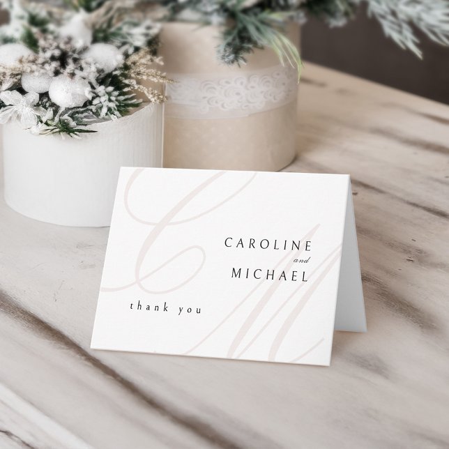Tarjeta De Agradecimiento Boda monograma de caligrafía clásica elegante (Classic Elegance calligraphy monogram wedding Thank You Card)