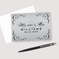 Boda Monograma de Caligrafía Vintage Plata Negro