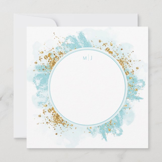 Tarjeta De Agradecimiento Boda Monograma de color de agua (Anverso)