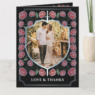 Tarjeta De Agradecimiento Boda Monograma de Escudo de espadas plateado