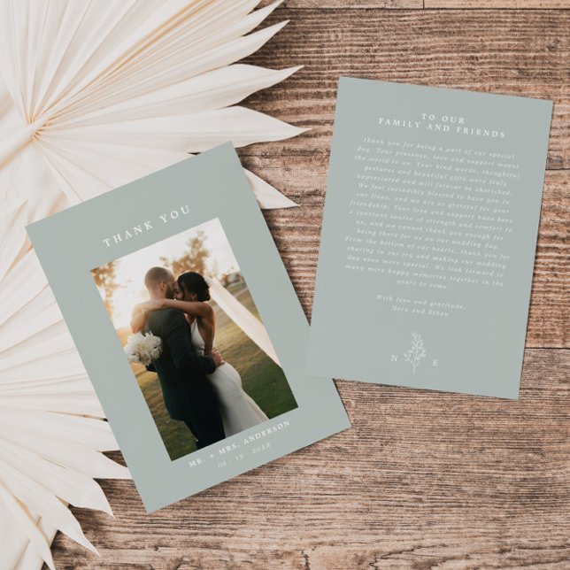 Tarjeta De Agradecimiento Boda Monograma de hoja de arte de la Línea Verde S (Subido por el creador)