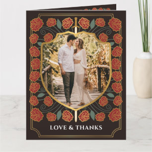 Tarjeta De Agradecimiento Boda Monograma de Sword & Shield Fantasy Medieval