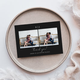Tarjeta De Agradecimiento Boda Monograma Gracias Foto Negro y Blanco