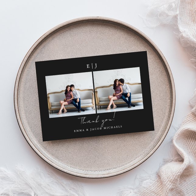 Tarjeta De Agradecimiento Boda Monograma Gracias Foto Negro y Blanco (Subido por el creador)