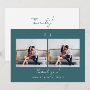 Tarjeta De Agradecimiento Boda Monograma Gracias Foto Verde azulada