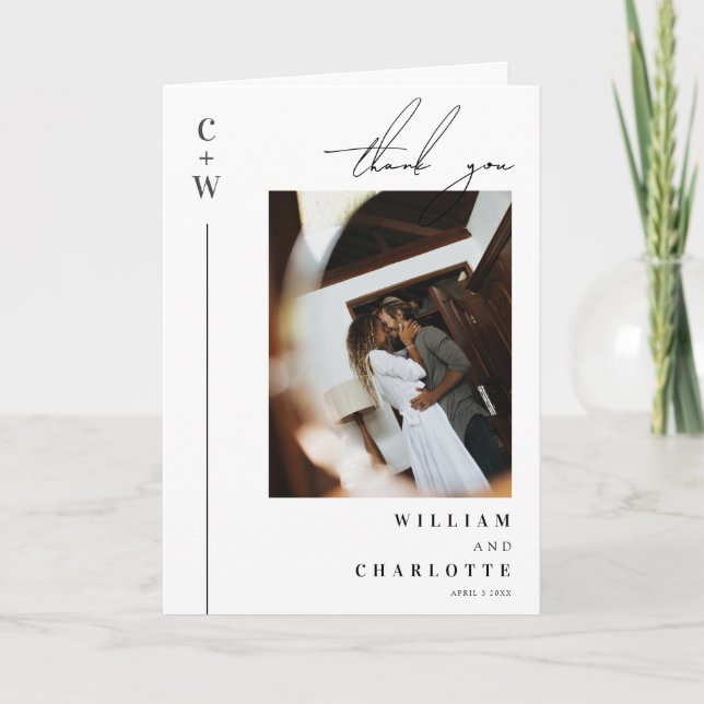 Tarjeta De Agradecimiento Boda Monograma minimalista y de Moda (Anverso)