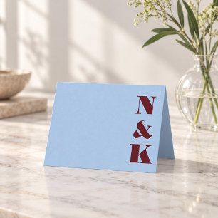 Tarjeta De Agradecimiento Boda Monograma Moderna Simple Negrita Burgundy Azu