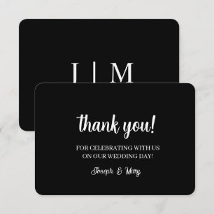 Tarjeta De Agradecimiento Boda Monograma Negro Gracias Cartas