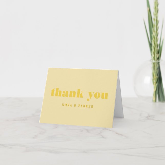 Tarjeta De Agradecimiento Boda Monograma Simple Amarillo Mantequilla (Anverso)