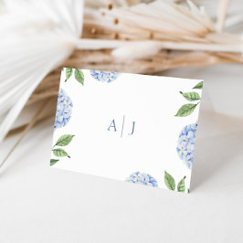 Tarjeta De Agradecimiento Boda Monogramada con Hortensias Azules Sencillas
