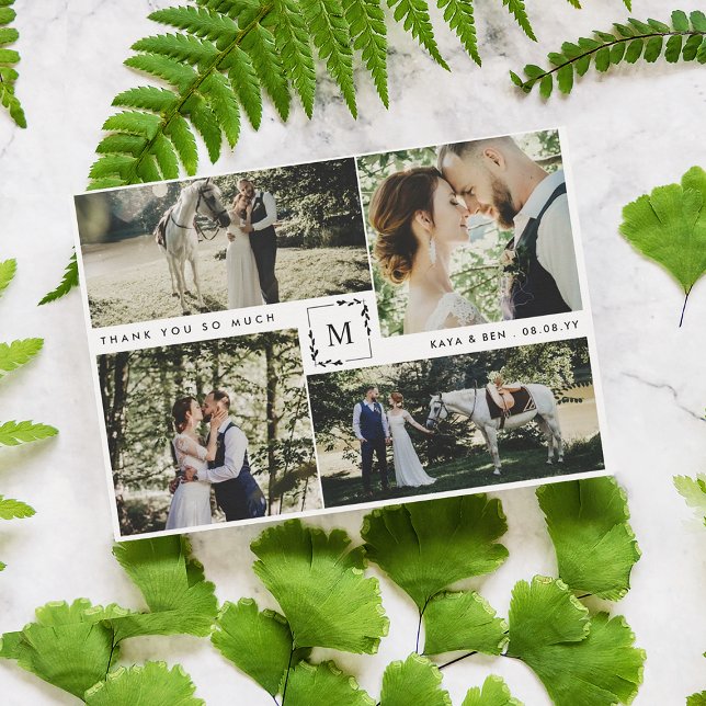 Tarjeta De Agradecimiento Boda Monogramado 4 Collage de fotos Gracias (Subido por el creador)