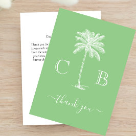 Tarjeta De Agradecimiento Boda Monogramas Palma Tropical Simple Elegante