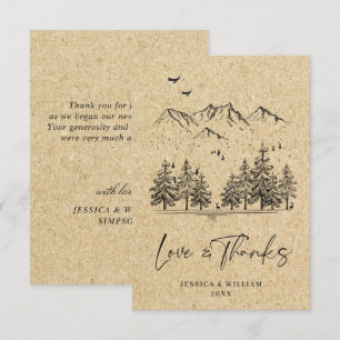 Tarjeta De Agradecimiento Boda Montañas Dibujadas a Mano Papel Kraft Simulad