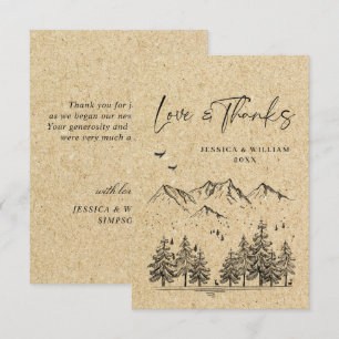 Tarjeta De Agradecimiento Boda Montañas Dibujadas a Mano Papel Kraft Simulad