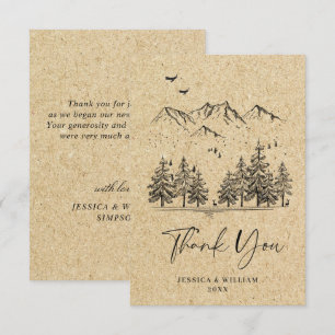 Tarjeta De Agradecimiento Boda Montañas Dibujadas a Mano Papel Kraft Simulad