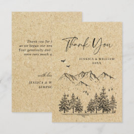 Tarjeta De Agradecimiento Boda Montañas Dibujadas a Mano Papel Kraft Simulad