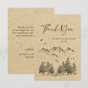 Tarjeta De Agradecimiento Boda Montañas Dibujadas a Mano Papel Kraft Simulad