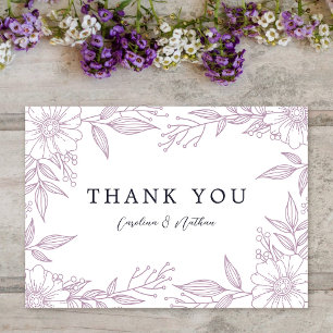 Tarjeta De Agradecimiento Boda morado de lavanda floral elegante y simple