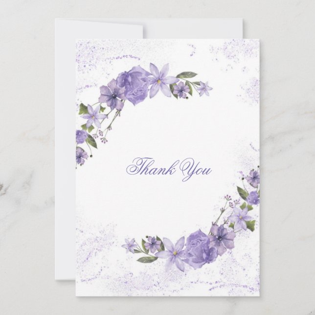 Tarjeta De Agradecimiento Boda morado floral (Anverso)