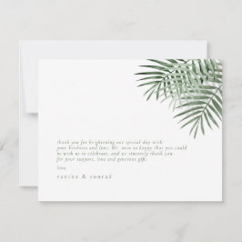 Tarjeta De Agradecimiento Boda Moss Green ID956 de la hoja de palma exuberan