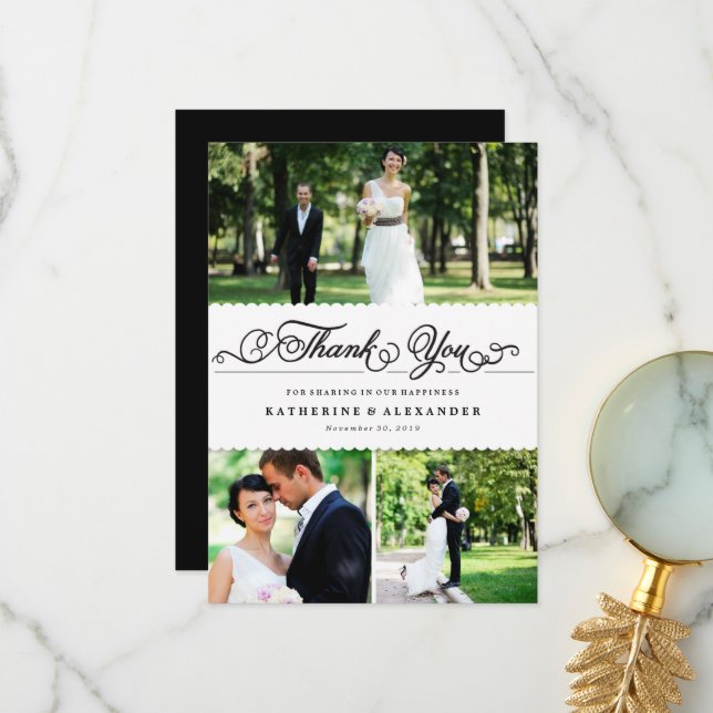 Tarjeta De Agradecimiento Boda multifoto de escritura romántica de banda de  (Anverso/Reverso In Situ)