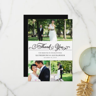 Tarjeta De Agradecimiento Boda multifoto de escritura romántica de banda de 