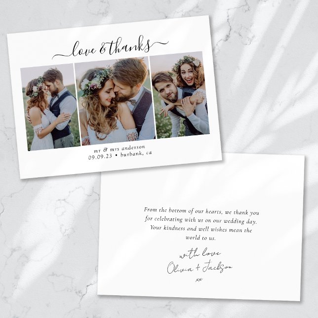 Tarjeta De Agradecimiento Boda multifotográfico con guión de caligrafía (Subido por el creador)