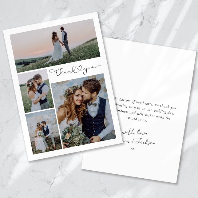 Tarjeta De Agradecimiento Boda multifotográfico con guión de caligrafía (Subido por el creador)