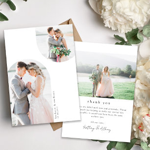 Tarjeta De Agradecimiento Boda multifotográfico de curva de arco mínimo