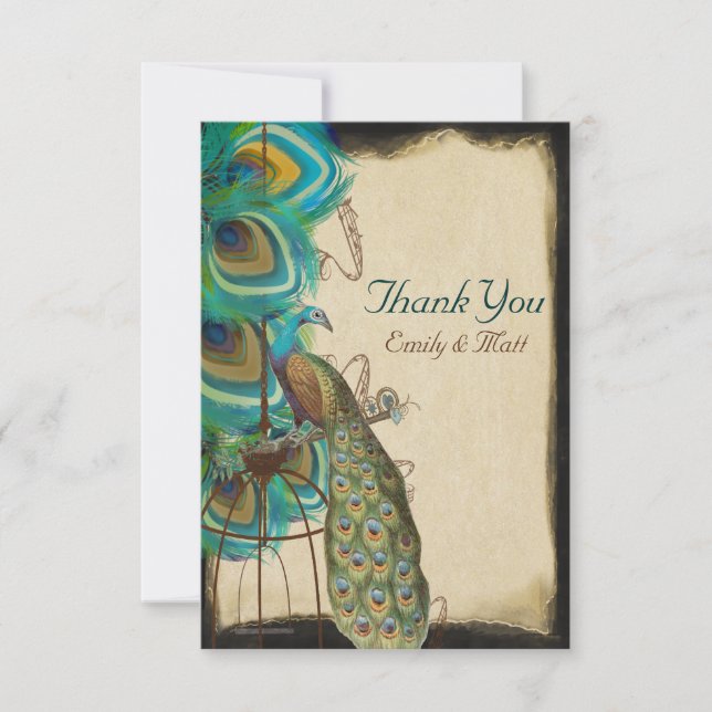 Tarjeta De Agradecimiento Boda Musical Peacock Feather Feather (Anverso)