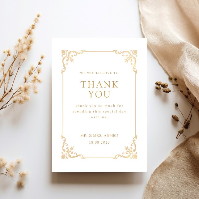 Tarjeta De Agradecimiento Boda musulmana antigua de guión blanco de oro (Subido por el creador)