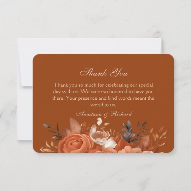 Tarjeta De Agradecimiento Boda Naranja quemado (Anverso)