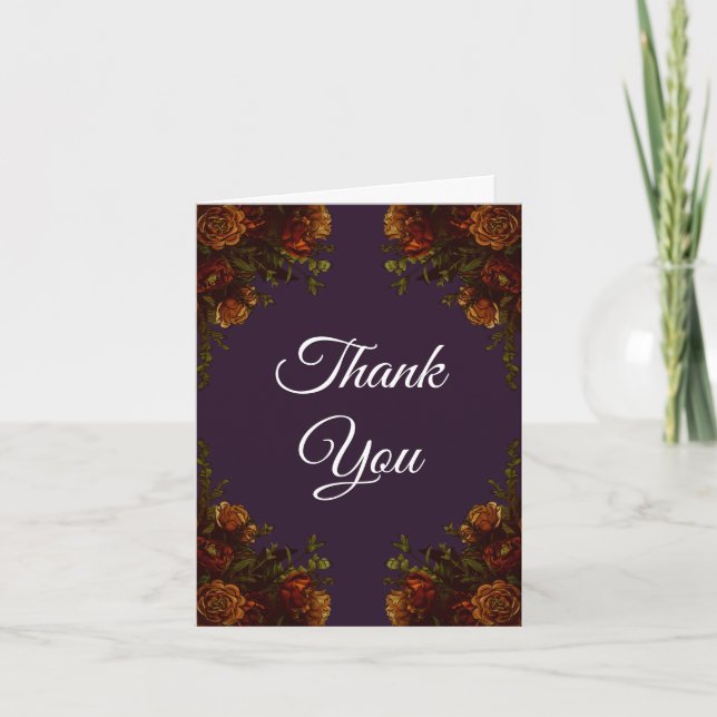 Tarjeta De Agradecimiento Boda Naranja Rústico Púrpura Elegante Gótico (Anverso)