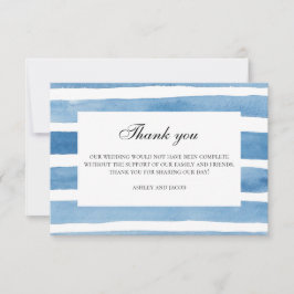 Tarjeta De Agradecimiento Boda náutica acuarela de rayas azules gracias