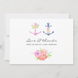Tarjeta De Agradecimiento Boda náutica floral acuarela