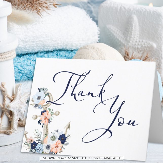 Tarjeta De Agradecimiento Boda Nautical Anchor Navy Blue Peach Gracias (Subido por el creador)