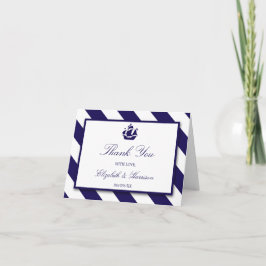 Tarjeta De Agradecimiento Boda Nautical Stripes & Navy Blue Ship